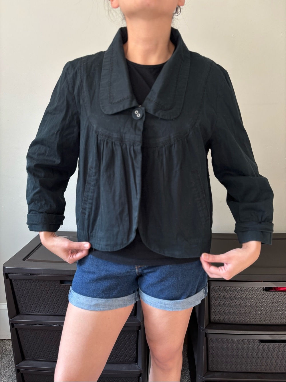 Y2K Black Grunge Cropped Goth Babydoll Jacket - Size Large